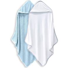 2 Pack Premium Bamboo Baby Bath Towel Ultra Soft Hooded Towels for Babies,Toddler,Infant Newborn Essential -Perfect Baby Registry Gifts for Boy Girl Blue and White