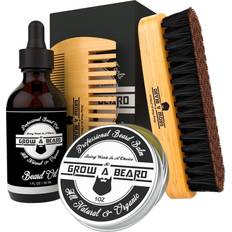 Beard Care Beard Brush, Beard Comb, Beard Oil, & Beard Balm Grooming Kit for Men's Care, Travel Bamboo Facial Hair Set for Growth, Styling, Shine & Softness, Great Gifts for Him (Bamboo)