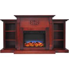 Red Fireplaces Cambridge CAM7233-1CHRLED Sanoma 72 In. Electric Fireplace in Cherry with Bookshelves and a Multi-Color LED Flame Display