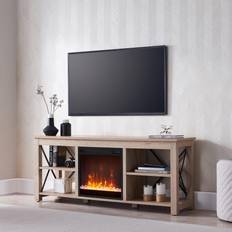 White Electric Fireplaces Sawyer Rectangular TV Stand with Crystal Fireplace for TV's up to 65" in White Oak