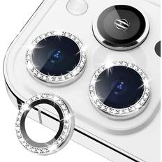 Xfilm Bling Diamond Camera Lens Protector for iPhone 13 Pro/iPhone 13 Pro Max, HD Clear Tempered Glass Camera Lens Protection Cover, Case Friendly, Scratch Proof (Diamond Silver)