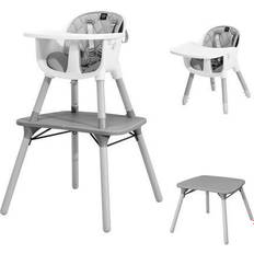 Baby Chairs Costway 4 in 1-Baby Highchair Gray Plastic Convertible Toddler Table Chair Set with PU Cushion