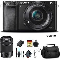 Sony alpha a6000 Sony Alpha a6000 Mirrorless Camera with 16-50mm and 55-210mm Lenses ILCE6000Y/B With Soft Bag, 64GB Memory Card, Card Reader, Plus Essential
