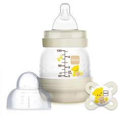 Mam Baby Bottle Mam Newborn Easy Start Anti-Colic 4.5-Ounce Bottle with Pacifier Set, Teddy Bear, 0-2 Months, transparent, 2 Piece Set