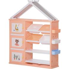 Qaba Kids Toy Clothes Storage Organizer w/ Bins Cubby Rack Orange