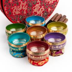 Music Boxes Tibetan Singing Bowls Set Of 7 Chakra Colour for Meditation Mindfulness with Carry Box by Himalayan Bazaar