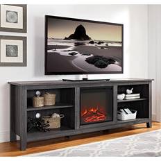 Tv stands with fireplace Walker Edison Media Stands Charcoal Charcoal Fireplace Wood TV Console