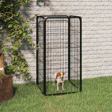 vidaXL Dog Playpen 4 Panels Black Powder-coated Steel - Black