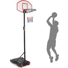 Basketball Stands Costway Adjustable Basketball Hoop System Stand Kid Indoor Outdoor Net Goal Black