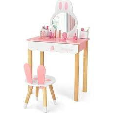 Costway Rabbit Makeup Dressing Table Chair Set