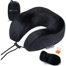 SAIREIDER Travel Neck Pillow Airplane Sleeping Adjustable Travel Pillows with Storage Bag Sleep Mask Earplugs-Prevent The Forward Neck Pillow Black