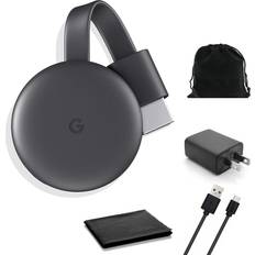 Media Players Google Chromecast Streaming Device with HDMI Cable Stream Shows, Music, Photos, and Sports from Your Phone to Your TV with Microfiber Cloth and Travel Carrying Pouch Charcoal