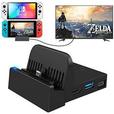 Batteries & Charging Stations Dock Docking Station for Nintendo Switch/Nintendo Switch OLED Model, 4K/1080P HDMI Travel Adapter Charging Extra USB 3.0