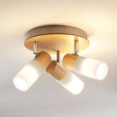 Lindby Spotlights Lindby Wooden LED ceiling Christoph, three-bulb Spotlight