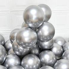 Party Balloons 12inch 50 3.2g/pcs Latex Metallic Balloons Chrome Balloons Birthday Balloons Shiny Balloons Party Decoration Wedding Birthday Baby Shower Christmas Party Metallic Silver
