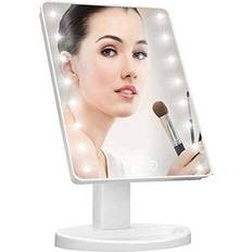 Bathroom mirror with led lights Lighted Vanity Makeup Mirror with 16 Led Lights 180 Degree Free Rotation Touch Screen Adjusted Brightness Battery USB Dual Supply Bathroom Beauty Mirror (White)