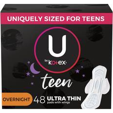Menstrual Protection U by Kotex Ultra Thin Teen Feminine Pads with Wings, Overnight Protection, Unscented, Count