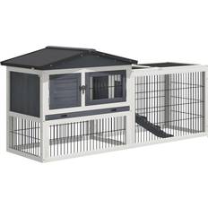 Pawhut 2 Levels Outdoor Rabbit Hutch with Openable Top 59"
