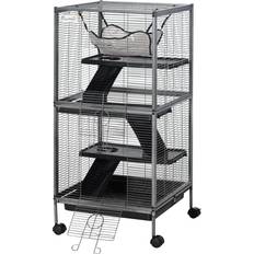 Pawhut Rodent Pets Pawhut Rolling Big Ferret Chinchilla Sugar Glider Cage with Hammock & 4 Tiers, Removable Tray