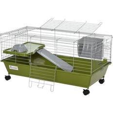Guinea pig cages Pawhut 35" Small Animal Cage Chinchilla Guinea Pig Hutch Ferret Pet House with Platform Ramp