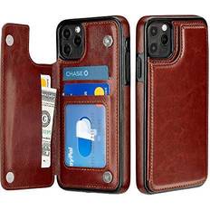 S-Tech Case for Apple iPhone 13 Pro Max 6.7 Magnetic Wallet Card Photo Holder Cover with Kickstand Brown