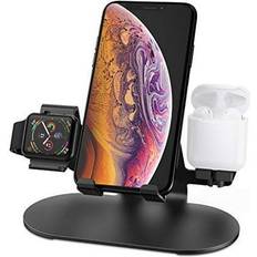 Batteries & Chargers 3 in 1 Aluminum Charging Station for Apple Watch Charger Stand Dock for iWatch Series SE/7/6/5/4/3/2/1, iPad, AirPods Pro/3/2/1 and iPhone 13/12/11/Xs/X Max/XR/X/8/ 8P/7/7P/6S/6S(Black)