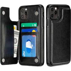 Apple iPhone 13 Pro Max Wallet Cases S-Tech Case for Apple iPhone 13 Pro Max (6.7 inch) Wallet Case with Card Holder Leather Kickstand Card Slots Double Magnetic Clasp Shockproof Cover (Black)