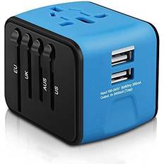 Universal travel adapter HAOZI Universal Travel Adapter All-in-one International Power Adapter with 2.4A Dual USB European Adapter Travel Power Adapter Wall Charger for UK EU AU Asia Covers 150Countries (Blue)