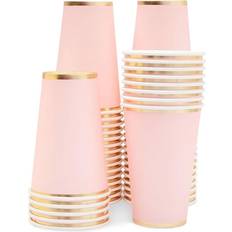 Light Pink Paper Cups, Disposable Party Supplies 12 oz, 50 Pack Pink