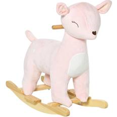 Child on rocking horse Kids Soft Ride-On Rocking Horse Deer-shaped Toy w/ Rocker and Sound