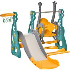 Swings Playground 3in1 Kids Swing Slide Outdoor Activity Center Set Basketball Hoop