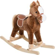 Classic Toys Kids Rocking Plush Horse Ride on Animal Rocker w/ Sound, Brown