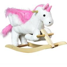 Rocking Horses Qaba Kids Toy Wooden Plush Rocking Horse Little Unicorn Riding Rocker