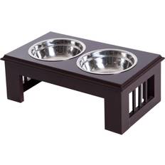 Pawhut Dog Food - Dogs Pets Pawhut 17" Durable Wooden Dog Pet Feeding Station with 2 Included Food Base Dark