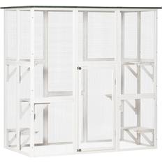 Pawhut 71 in. L Large White Wooden Outdoor Cat House Catio Enclosure