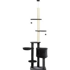 Pawhut Cats Pets Pawhut Vertical Cat Tree Adjustable Height Floor-To-Ceiling with Carpet Platforms Condo & Rope Scratching Areas