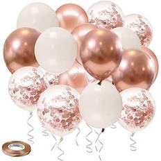Rose Gold Confetti Balloons, 50 Pack Rose Gold White Balloons and Rose Gold Metallic Balloons for Birthday Wedding Engagement Bachelor Bridal Shower Party Decorations