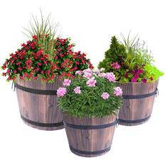 Gardenised Pots Gardenised Wooden Whiskey Barrel Planters - Set 3