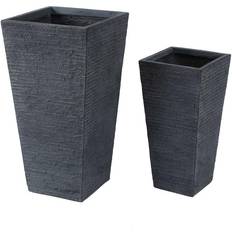 LuxenHome Pots & Planters LuxenHome Gray Stone Finish Tapered Square MgO Planter