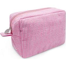 Cosmetic Bag Fashion Seersucker Makeup Pouch with Zipper Closure for Women(Pink)