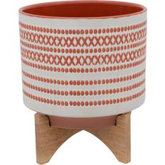 Benjara Pots Benjara 10 Red Ceramic Round Shaped Planter with Aztech