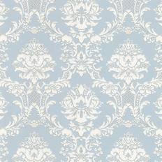 Norwall Wallpaper Norwall Document Damask Pearl and Light Blue Wallpaper