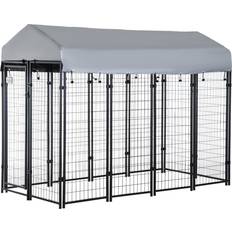 Pawhut Pets Pawhut Large Dog Kennel Outdoor Steel Fence with UV-Resistant Oxford Cloth Roof & Secure Lock 8'x4'x6'