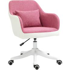 Vinsetto Pink Linen-feel Fabric Mid-Back Ergonomic Massage Office Chair with 2-Point Lumbar Massage and Adjustable Height