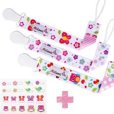Milanti Pack of 3 Pacifier Clip for Girls 18 Name Tags Leash for Pacifiers & Teething Toy
