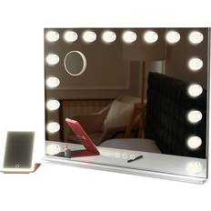 Interior Details 2 Pcs Set 18 LED Bulbs Makeup Hollywood Table/Wall Mount Lighted Vanity and Travel Mirror