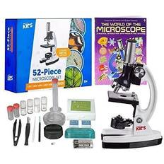 Microscopes & Telescopes AmScope 1200X 52-pc Kids Beginner Microscope Kit, Slides, LED Light, Storage Box & Book
