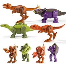 Toys 4 Pack Transform Robot Dinosaur Toy for Boys & Girls, 2 in 1 Jurassic Dino Action Figures, Transformed Rescue Bots Dinosaurs T-rex Triceratops, Great Gift for Kids 3 4 5 6 7 Years