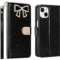 Apple iPhone 13 Pro Max Wallet Cases iPhone 13 Pro Max Phone Case Strong Protective Sparkle Diamond Kickstand Wallet Compartments Multi-Function for iPhone 13 Pro Max Phone Case Black