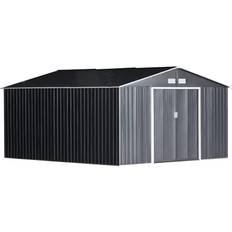 Metal garden shed OutSunny 11.15'W 12.5'D 6.6'H Backyard Garden Tool Shed with Double